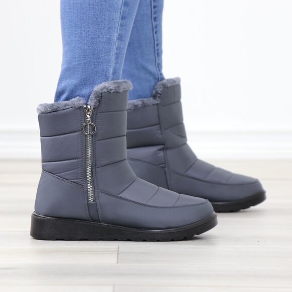 Rain Ankle Boots Weather Resistant Warm Synthetic Fluff Inside Grey - Picture 3 of 14